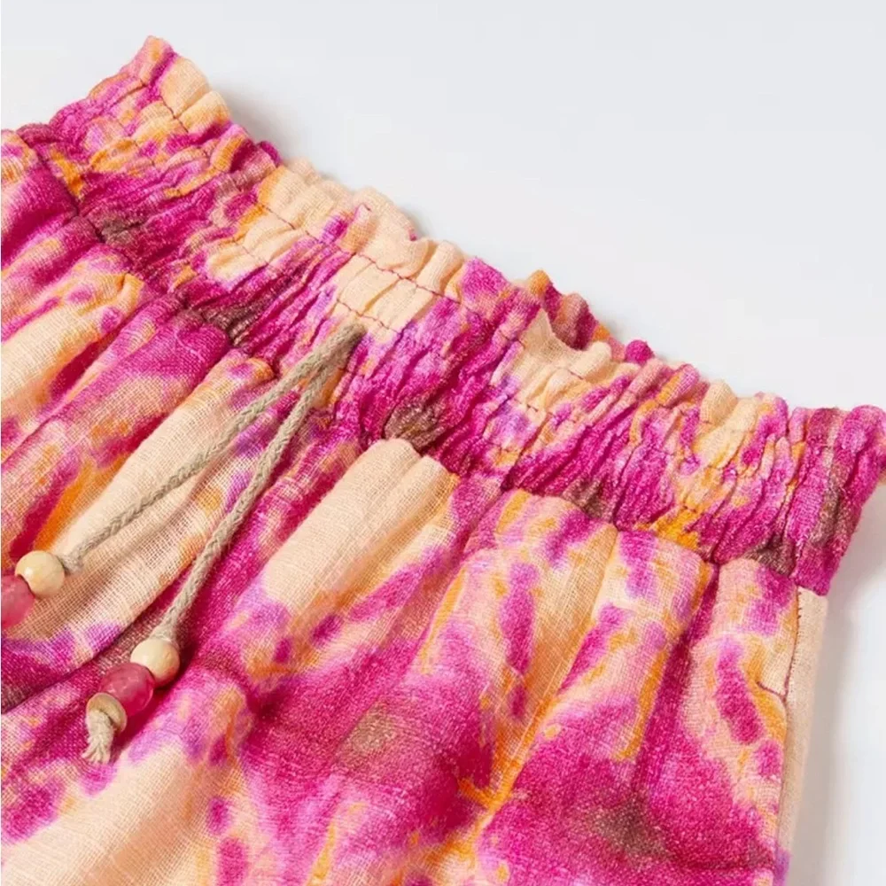 ZARA Kids Wide-Leg Pink Cream Tie-Dye Pants size 9 years